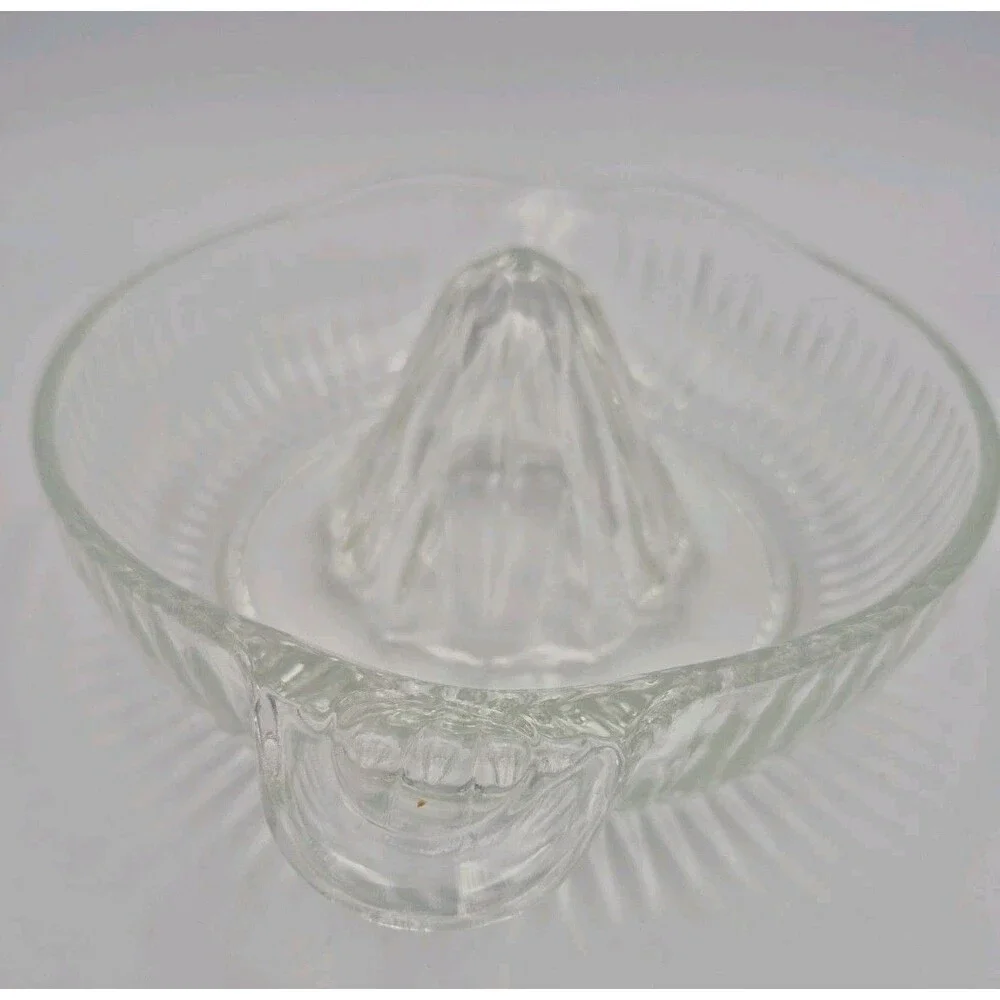 Vintage Ribbed Glass Juicer w/ Textured Base, Thumb Tab Handle, & Pour Spout